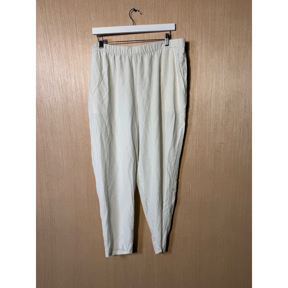 Eileen Fisher Bone White Crepe Tapered Elastic Waist Pants Plus Size 1X